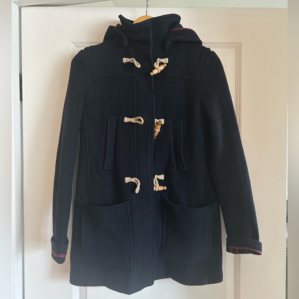 Topshop Wool Blend Toggle Duffle Pea Coat with Removable Hood Navy Blue US 2